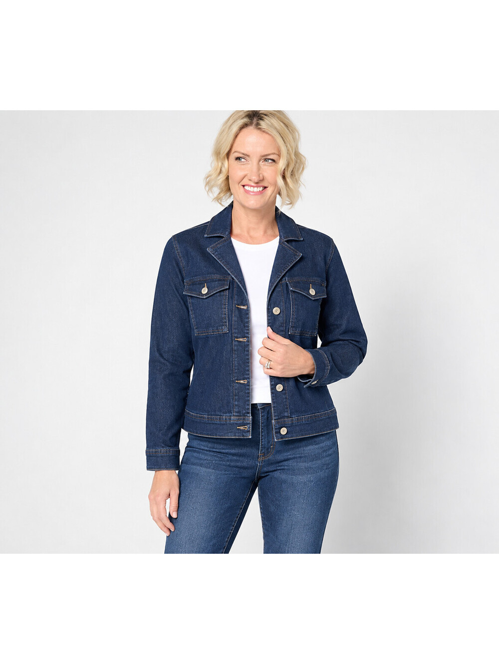 Denim & Co. Indigo Classic Stretch Denim Jacket With Pockets Dark Wash, Large